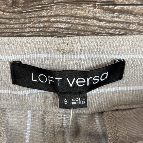 Loft Versa Pants Women's 6 Taupe White Pinstripe Seasonless Stretch Pleated - Picture 11 of 13